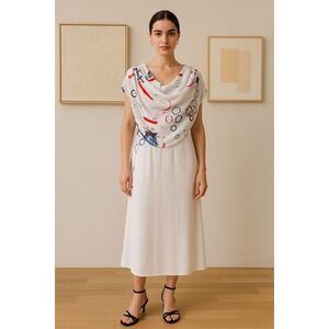 Freestyle White‎ Abstract Art Print Convertible Midi Dress OS 90s Resort Artwear